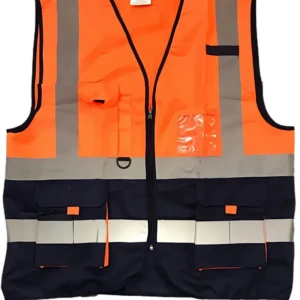 Hi-Viz Reflective Two-Tone Signaling Vest c/w Zip & ID Pouch - Orange/Navy