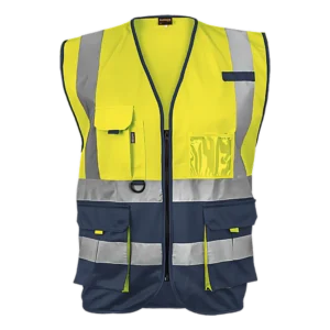 Hi-Viz Reflective Two-Tone Signaling Vest c/w Zip & ID Pouch - Lime/Navy