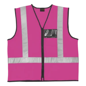 Hi-Viz Reflective Safety Vest c/w Zip & ID Pouch - Pink